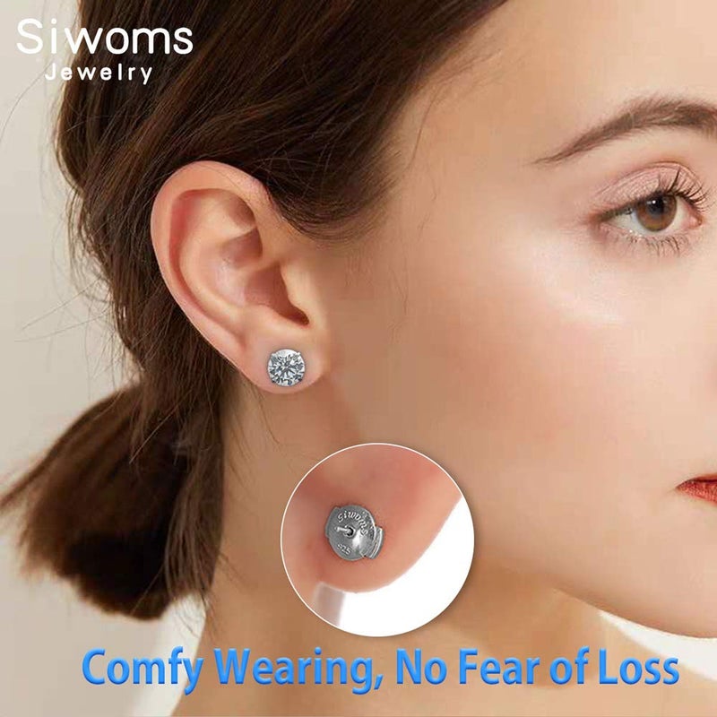 Siwoms 2-Pairs Silver Locking Earring Backs Secure for Diamond Studs, Hypoallergenic Replacements Earring Backings for Notched Post (7mm) - Image 3